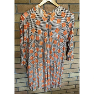 Vintage Lane Bryant Dress Women's Long Sleeve Maxi 70s Retro Groovy Patterned